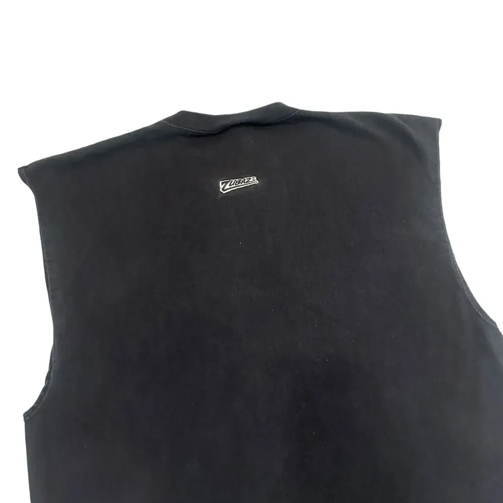 Vintage 90s ZubaZ Made in USA Muscle T-shirt Crew Neck Mens XL Black Faded - Picture 7 of 7